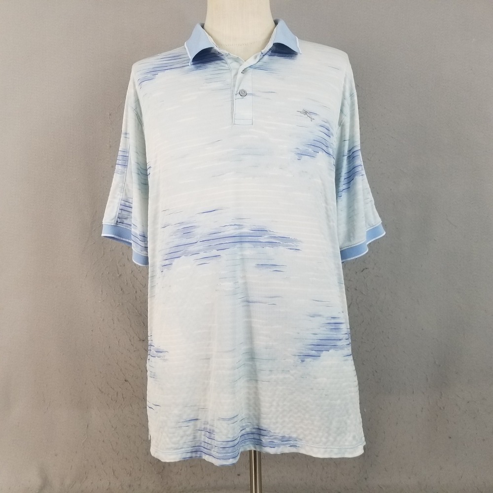 Tommy Bahama Polo Mens XXL Blue IslandZone Abstract Print Performance Golf Shirt